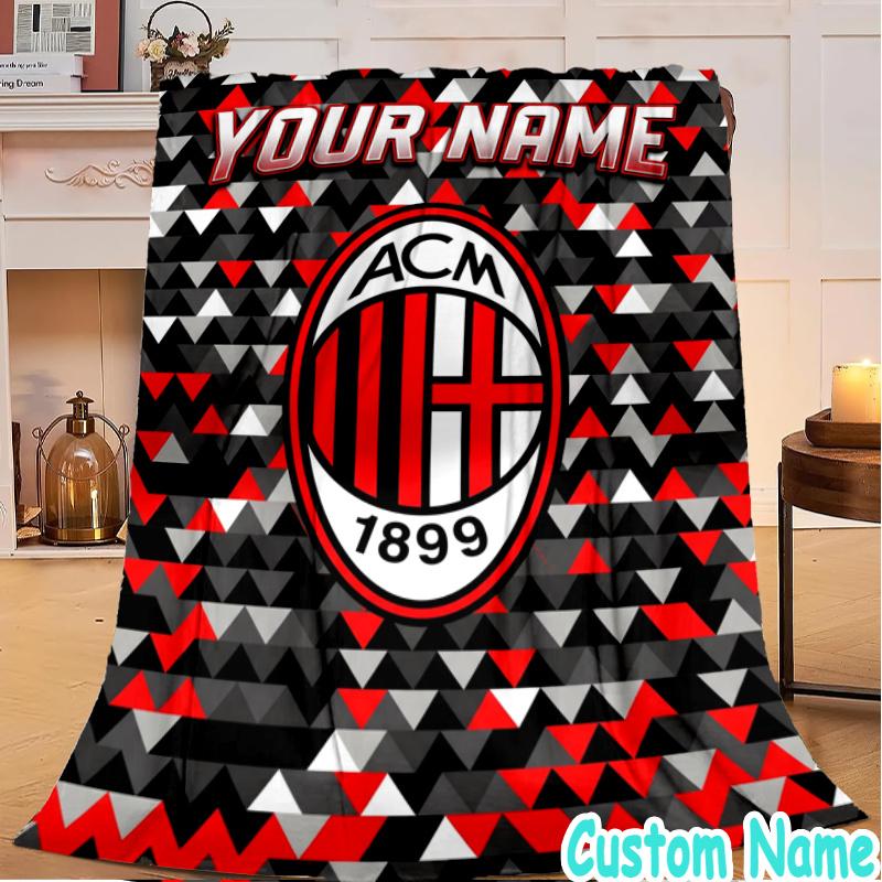 Custom Name Milan Logo Flannel Blanket Seasonal Universal Blanket For Indoor/outdoor, Perfect For Bedroom Sofa birthday gifts