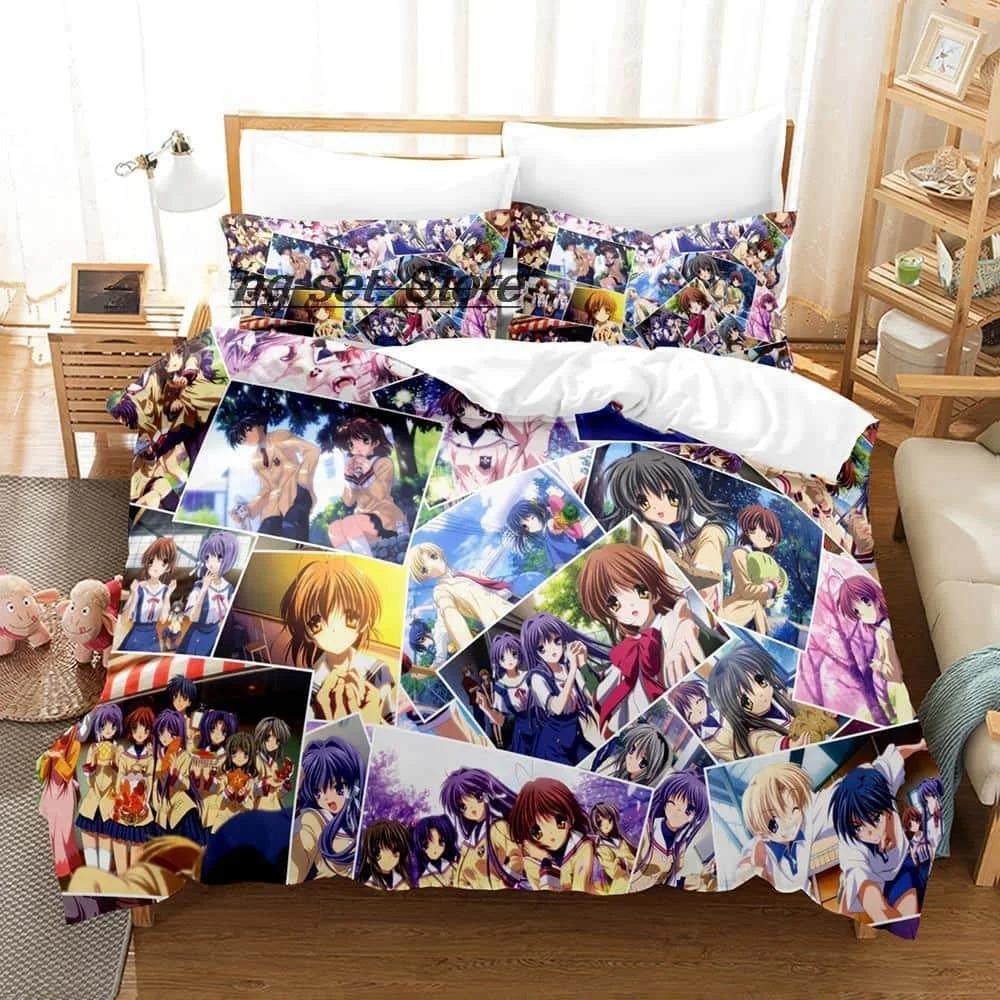 Nytt 3D-tryck Anime Sänglakan Set Clannad Sängkläder Set Enkelsäng Tvilling Full Queen King Size Sängset Vuxen Barn Sovrum Påslakanset