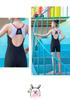 2026 Girls' Solid Color One-Piece Swimsuit with Five-Point Sleeves for Training & Competition
