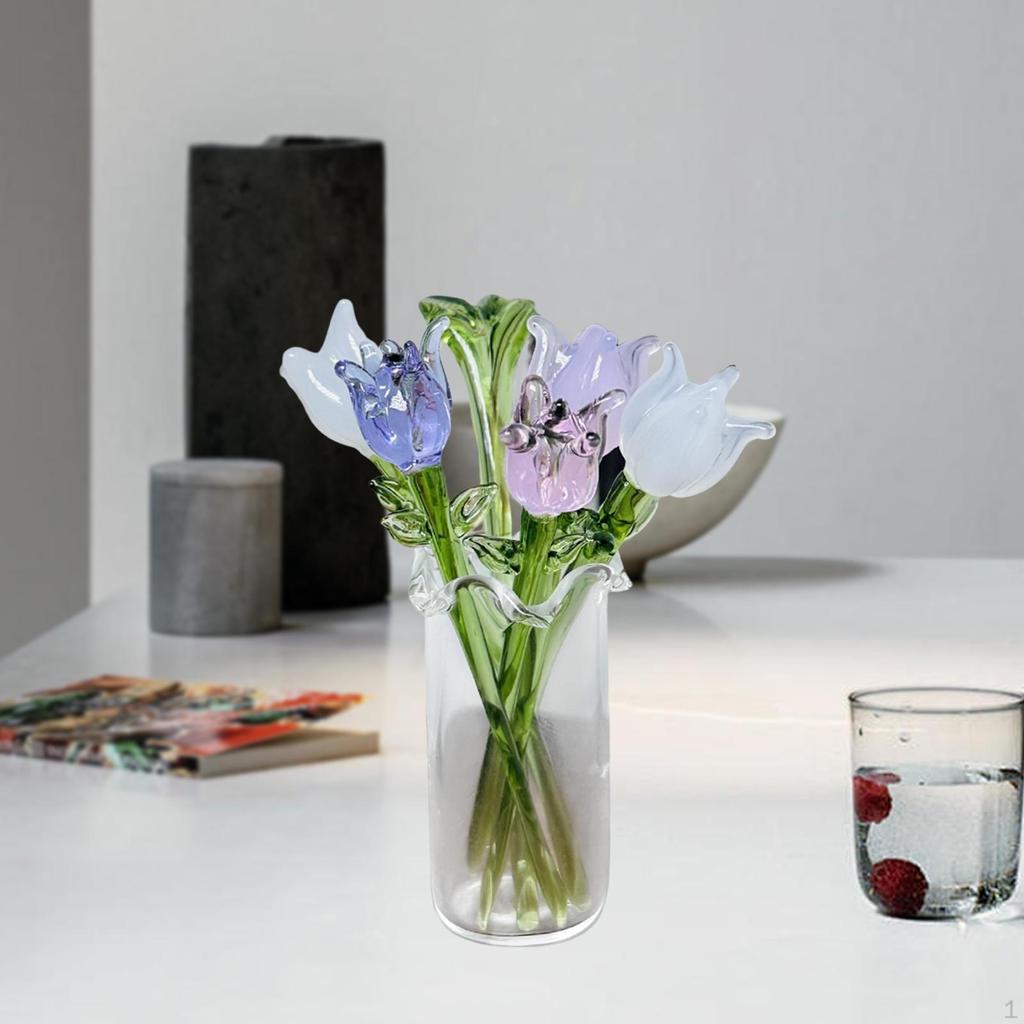 Artificial Flower Bouquet in Vase, Collectible Figurines for Home Decor Gifts