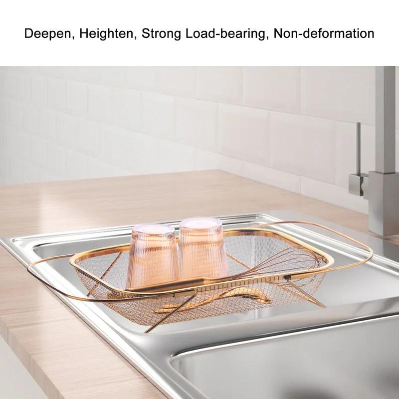Küchenablaufkorb, Edelstahl Ausziehbarer Rechteckiger Maschen-Abtropfer, Spülbecken-Siebkorb Über dem Spülbecken Abtropfsieb