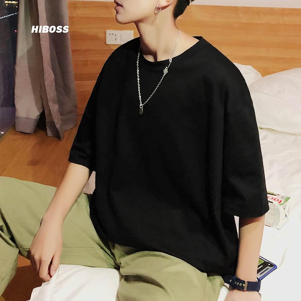 Pánské tričko s krátkým rukávem, velké, kulaté, volné, letní, 3XL [Hiboss], velikost, 5/8 rukáv, jednobarevné, střih, stylové, střih, oblečení, pánské tričko, černé,
