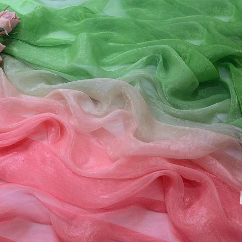 3/5/10m Multicolor Gradient Silk-Crepe Chiffon Fabric for Handmade DIY Sewing Hanfu Apparel Making Wedding Decoration
