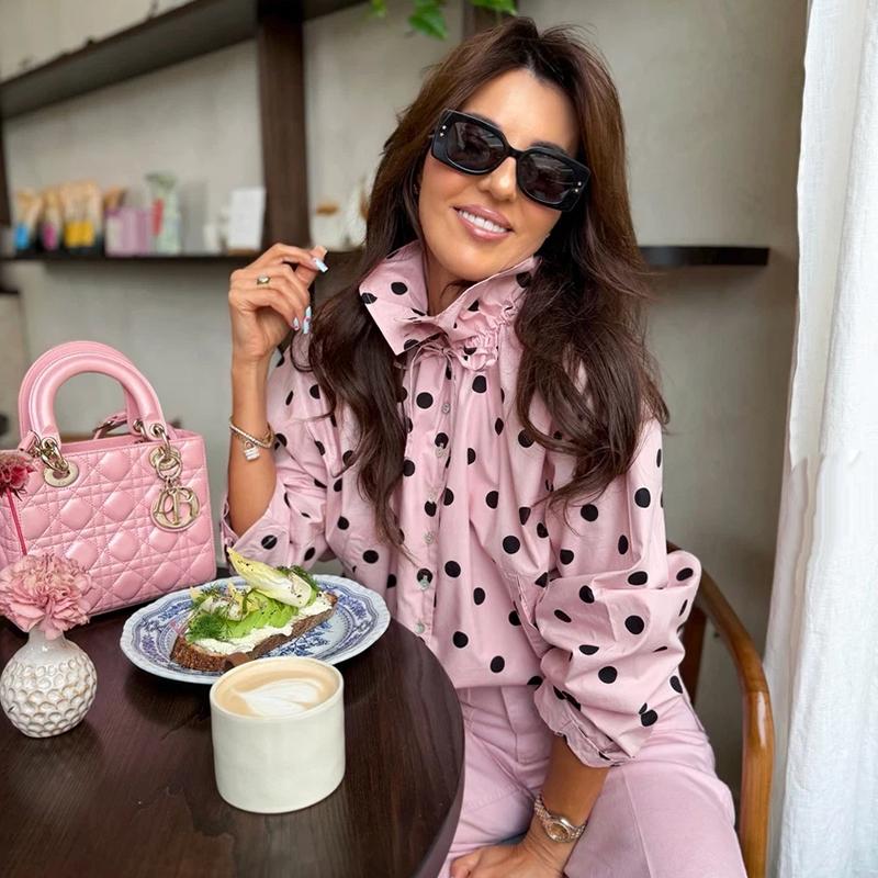 Women Polka Dot Jacket Vintage Stand Collar Cropped Jackets Zip Up Coat Casual Fashion Coat Fall Spring Jacket with Pockets