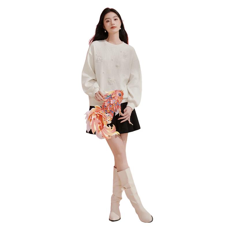 Women s 3D Floral Long Sleeve Round Neck Sweatshirt S
