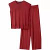 2026 Solid Color Knit Set: Sleeveless Top & Wide-Leg Crop Pants, Slim Fit, Round Neck