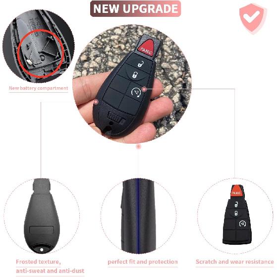 Key Fob Case Replacement for Dodge Ram 1500 2500 3500 4500 5500 2013 2014 2015 2016 2017 2018    GQ4-53T 56046955 Pickup Truck 4 Button Keyless Entry