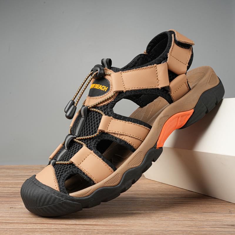 Fashion Summer Soft Comfort Men Sandals Genuine Leather Mens Casual Shoes Outdoor Men Thick Soled Leather Sandals Beach Hollow Out Shoes