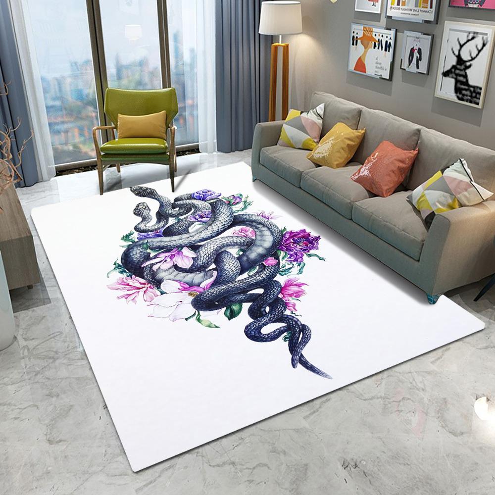 Artistic Snake Floral Pattern Area Rug With Vivid Color Intricate Details Diverse Cultural Motifs Unique Floor Decor Soft Carp