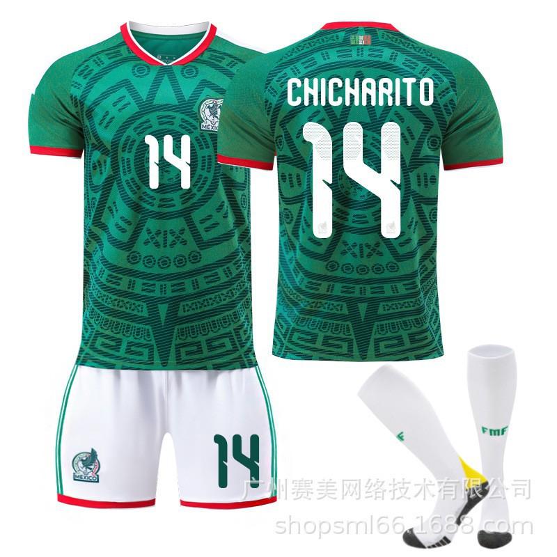 Weltmeisterschaft Mexiko Heim Nr. 9 Raul 11 Jimenez 14 Trikot-Set Kinder-Fußballuniform