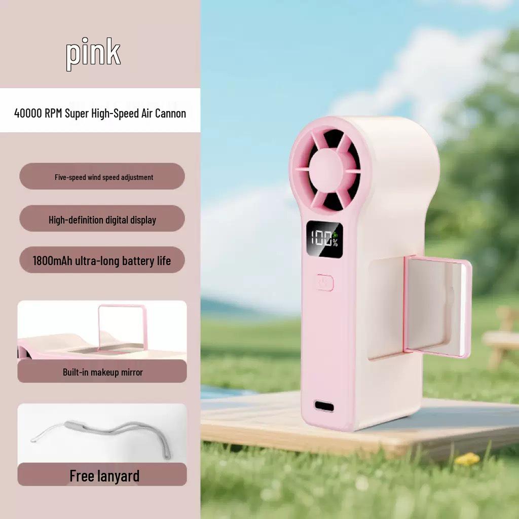 

GF8 Turbo Handheld Fan: USB Rechargeable, Digital Display, Compact & Lightweight, Enhanced Wind, with Mirror Feature. 103*42*36MM