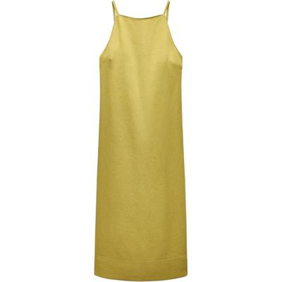 Solid Color Halter Neck Backless Sleeveless Dress Women Dresses Yellow-Green 8174586-510