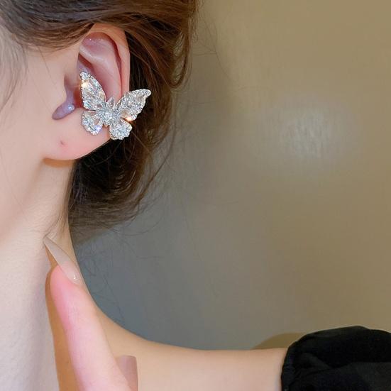 1 Pc Women Butterfly Ear Cuff Rhinestone Butterfly Clip-On Earring No Piercing Ear Wrap Jewelry Gift for Her Birthdays Parties Weddings