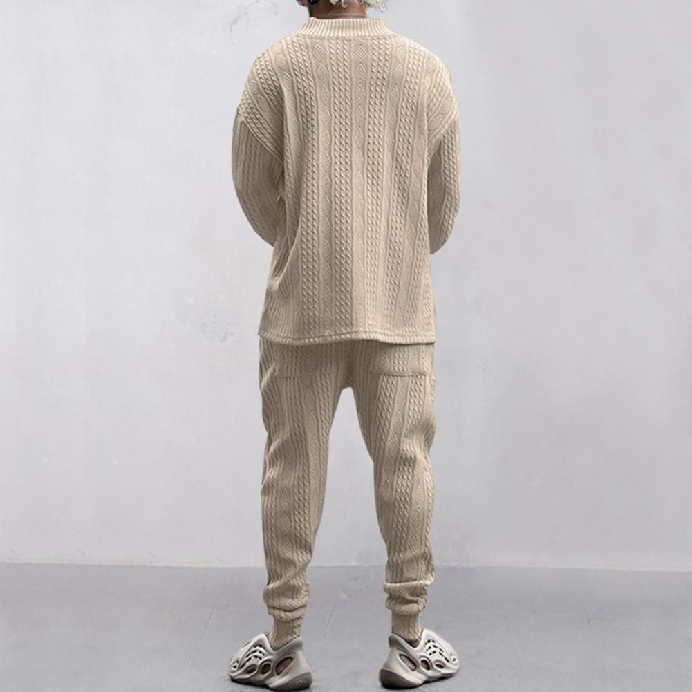 2Pcs/Kit Male Athletic Activitieswear Suit V-Neck Long Sleeve Tops Elastic Drawstring Waist Sweatpants with Pockets Kit Twist  Practical Use