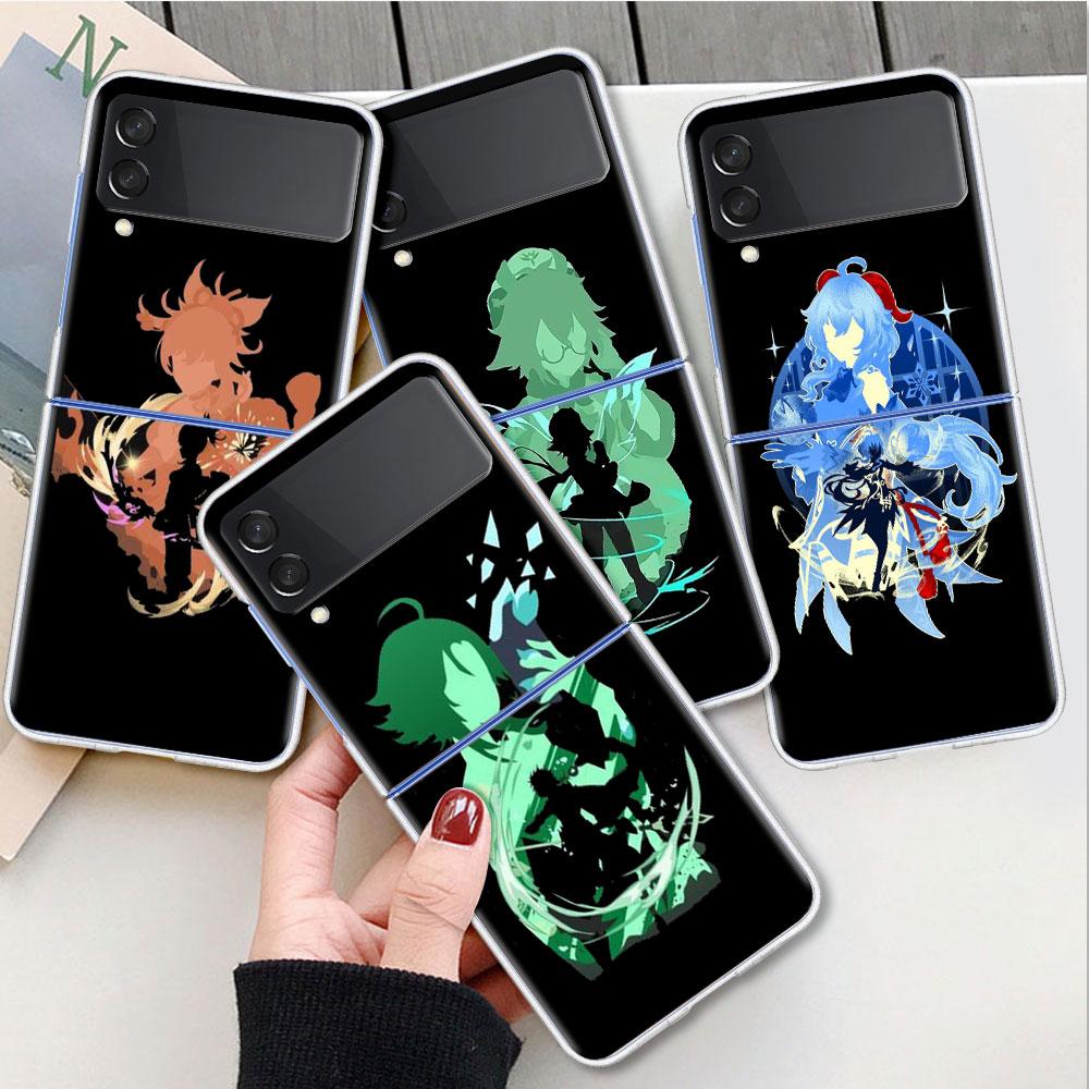 Anime Genshin Impact Case For Samsung Galaxy Z Flip 4 5G Transparent Hard Cell Phone Cover ZFlip Clear PC Luxury Shell Coque