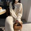 Women's Lapper Sweater Dress Midi Loose Thickened Over-the-Knee Sweater Dress