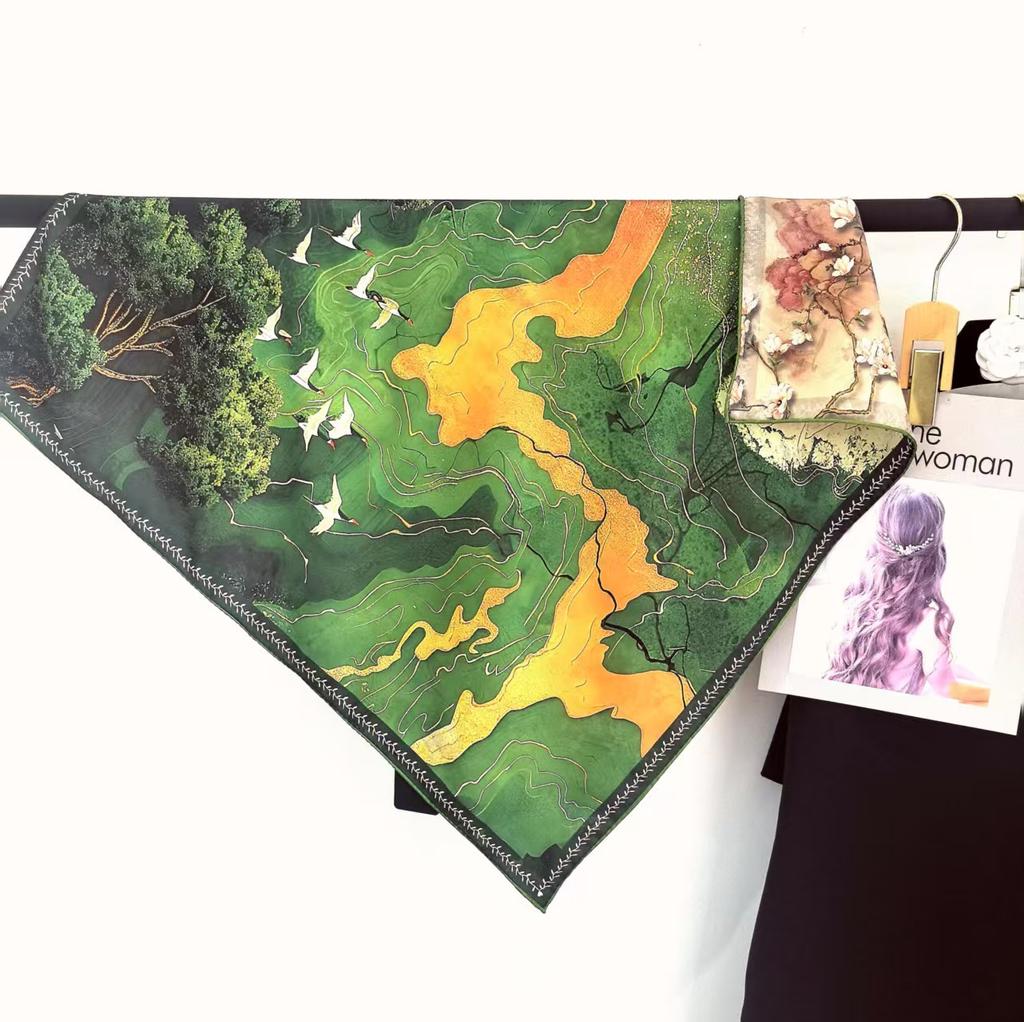 Flower Dill 70 * 70 New Chinese Suhang Small Square Scarf High-End Silk Scarf Women'S Double-Sided Spring And Summer Shawl Scarf