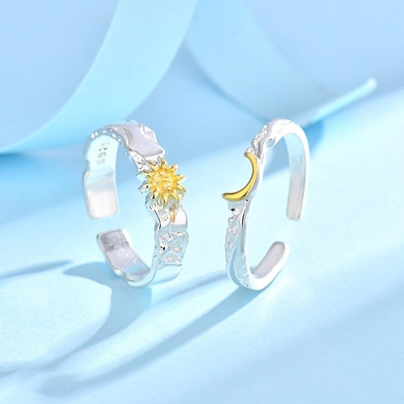 Delicate Love Sun Moon Matching Rings Stainless Steel Sun Moon Rings for Couples Simple Elegant Love Rings Jewelry