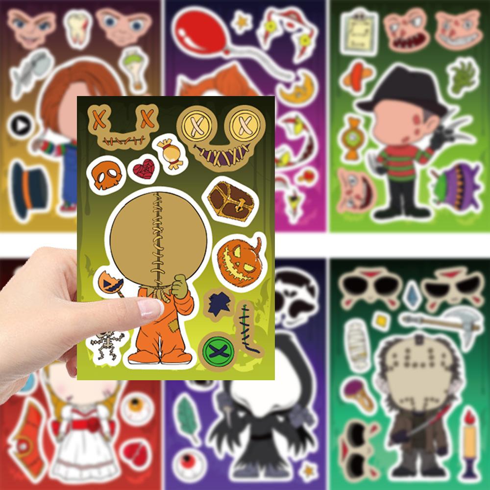Toy Puzzle Cartoon Horror Movie Characters Halloween Make A Face Sticker Handicraft Waterproof Sticker