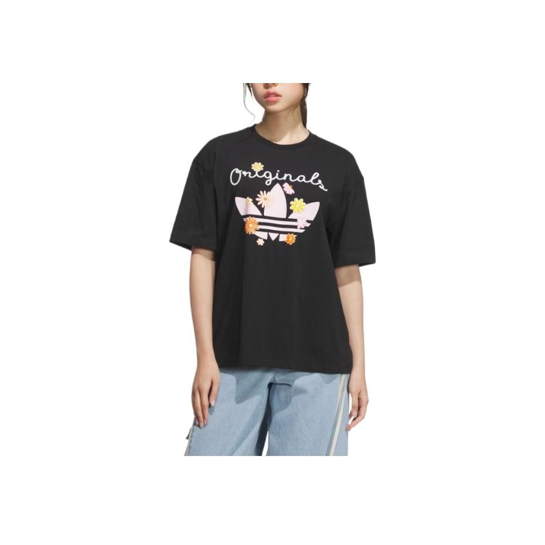 adidas Women s Graphic Print Crew Neck Short Sleeve T-Shirt Black KB8959 M