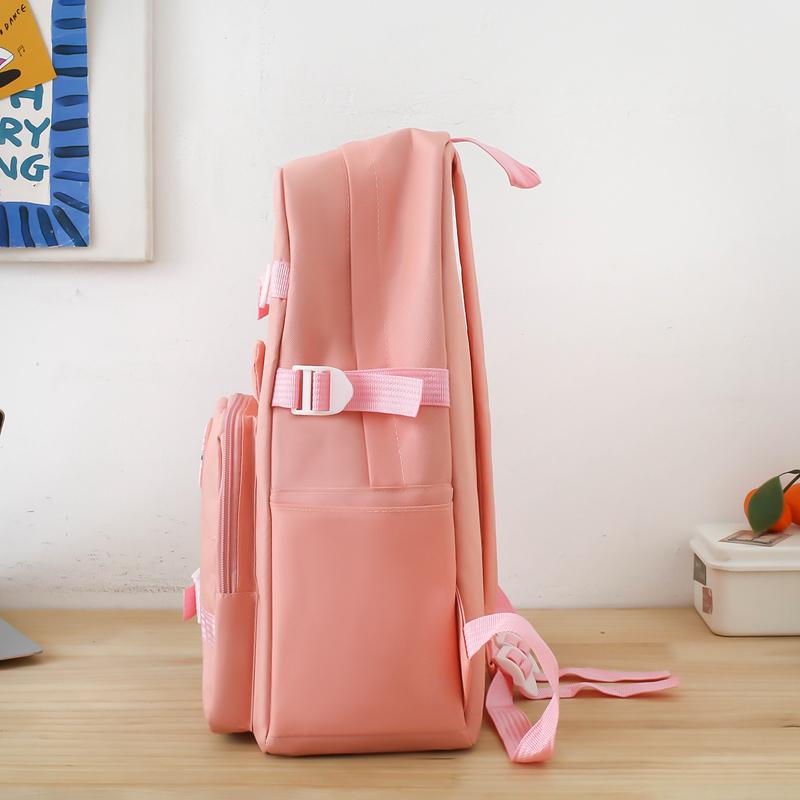 Elementary Solid Color School Bag Girls Large Capacity Canvas Backpack Set College Style Backpack