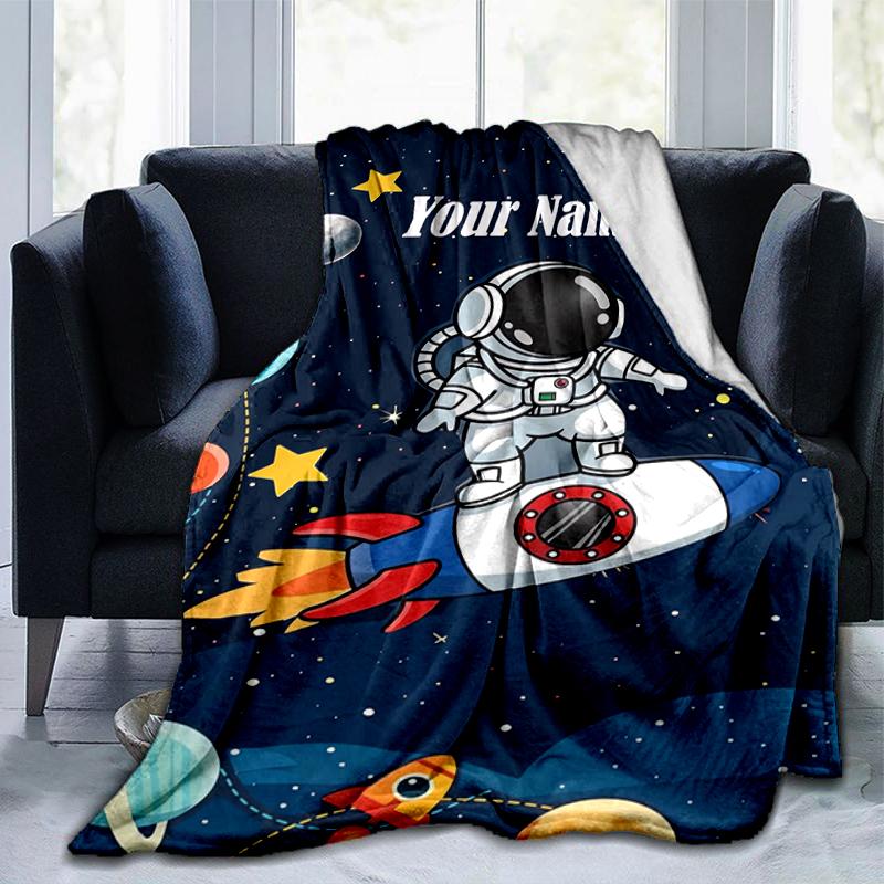 1PC Custom Name Astronaut Rocket Space Blanket Versatile,all-season Throw Suitable for the Living Room,bedroom,camping,travel,and Gift
