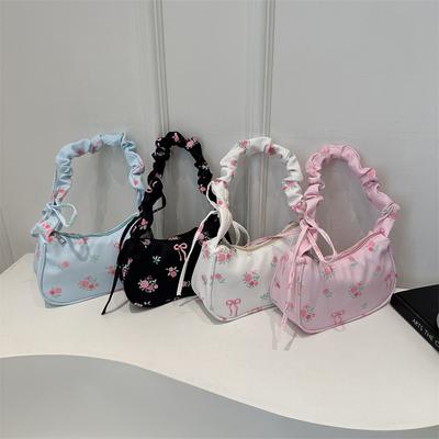 Damen Unterarmtasche Sommer Leinwand Gefalteter Griff Handtaschen Achseltasche FloralBogen Bedruckt Reißverschluss Tragetasche Damen Umhängetasche