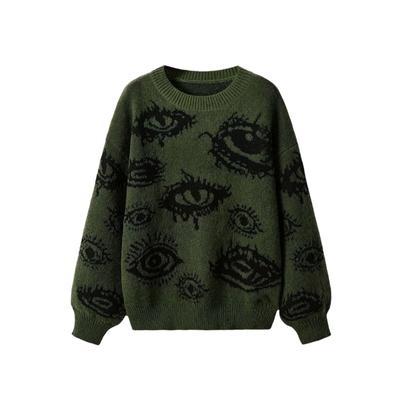 Pull col rond ample Street Sense motif contraste de couleurs pull yeux graffiti haut