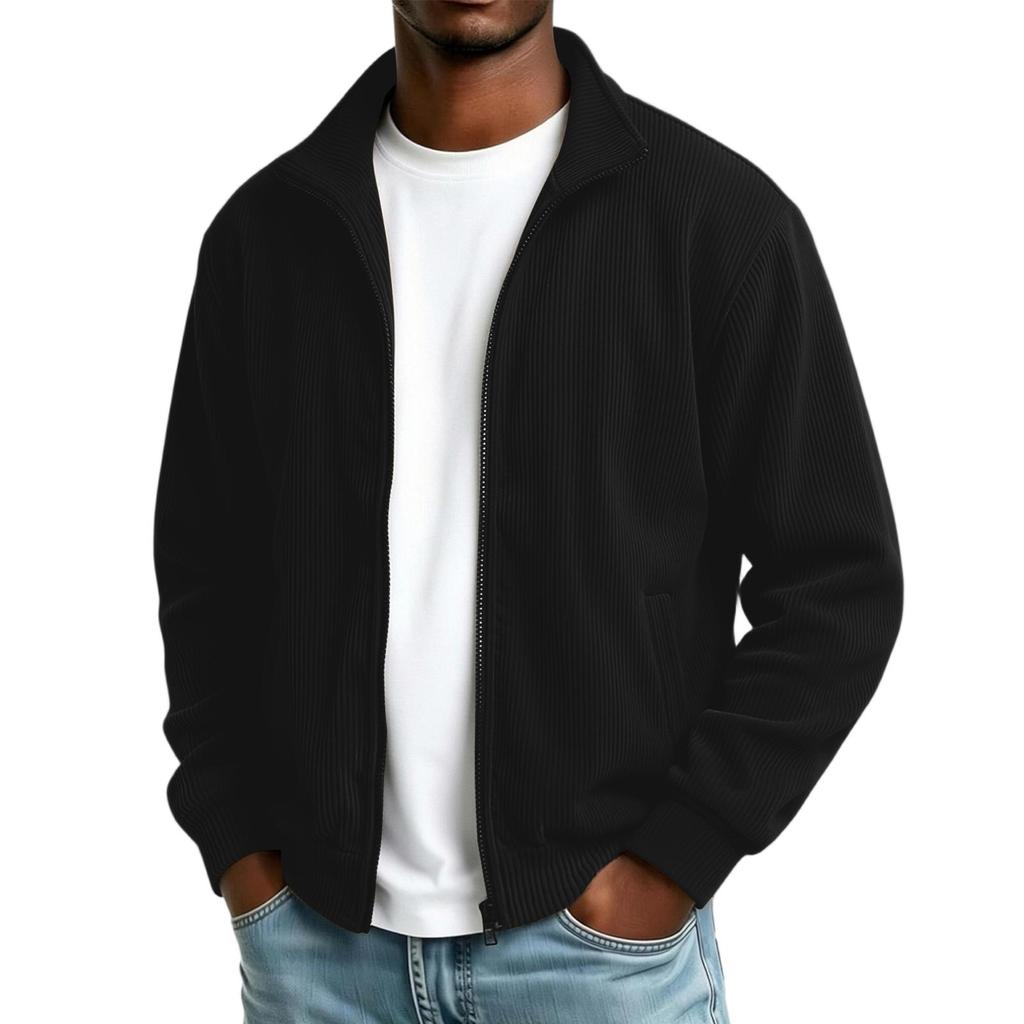 Men's Stand Collar Casual Jacket - Thick Lined Loose Fit Coat for Fall Winter