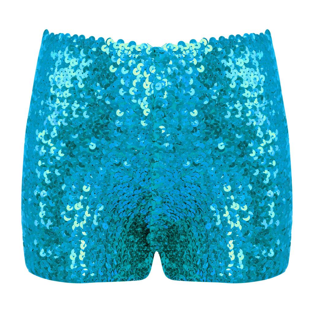 Kids Boys Girls Dance Shorts Shiny Sequins Solid Color Good Elastic Waist Stage Performance Athletic Wear