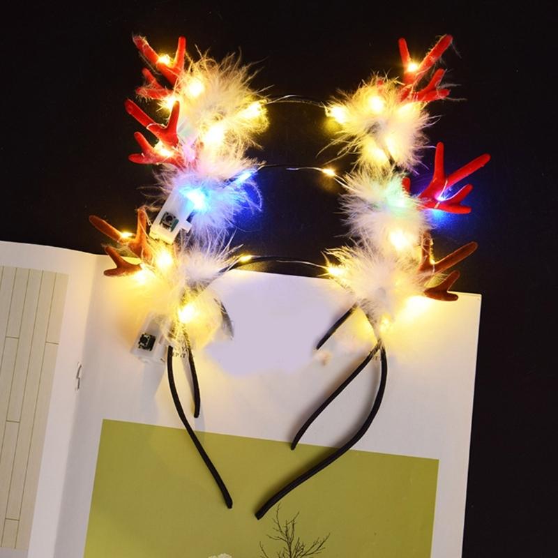 Glowing Christmas Reindeer Hair Hoop Headbands Hair Bands Party Decoration for Girls and Womens Photo Props
