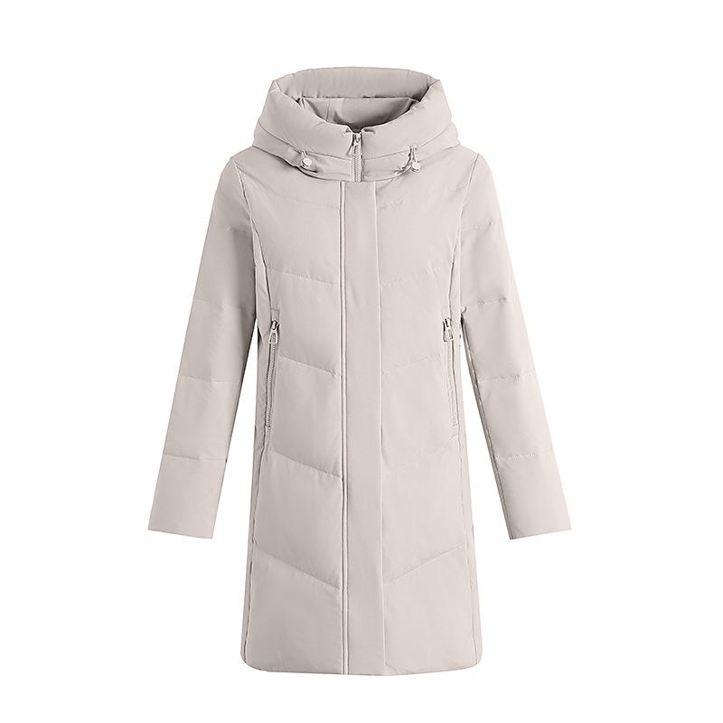 Luxurious Women's Mid-Length White Duck Down Jacket with Hood