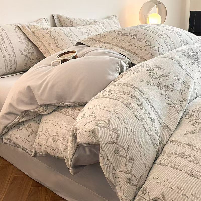 Grynos medvilnės šlifuotos lovos komplektas - Pilnas keturių dalių komplektas, įskaitant visą medvilnę sudarančius paklodę ir užvalkalus pagalvėms - Trijų dalių patalynės komplektas