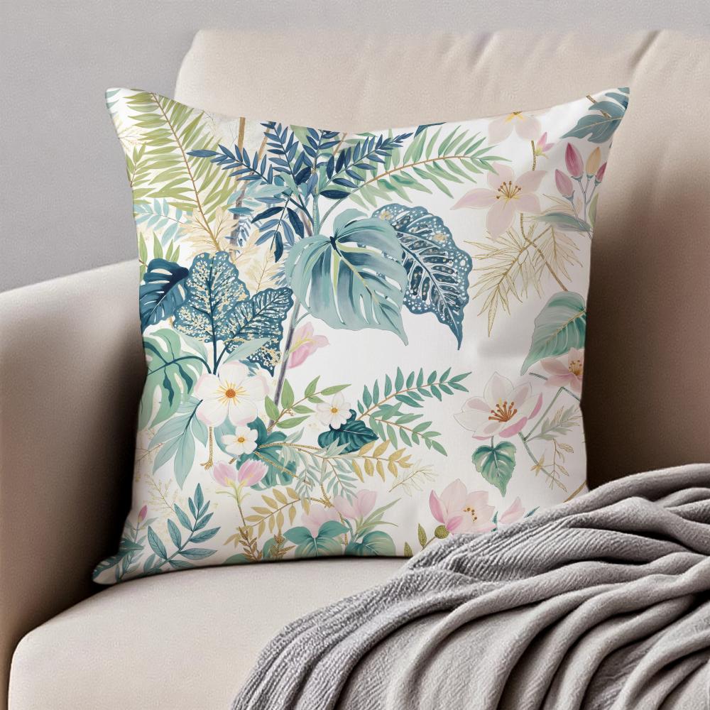 Classic retro watercolor style floral pattern Cushion Cover Pillowcase Antidustmite Invisible Zipper Short Plush Sofa Cushion