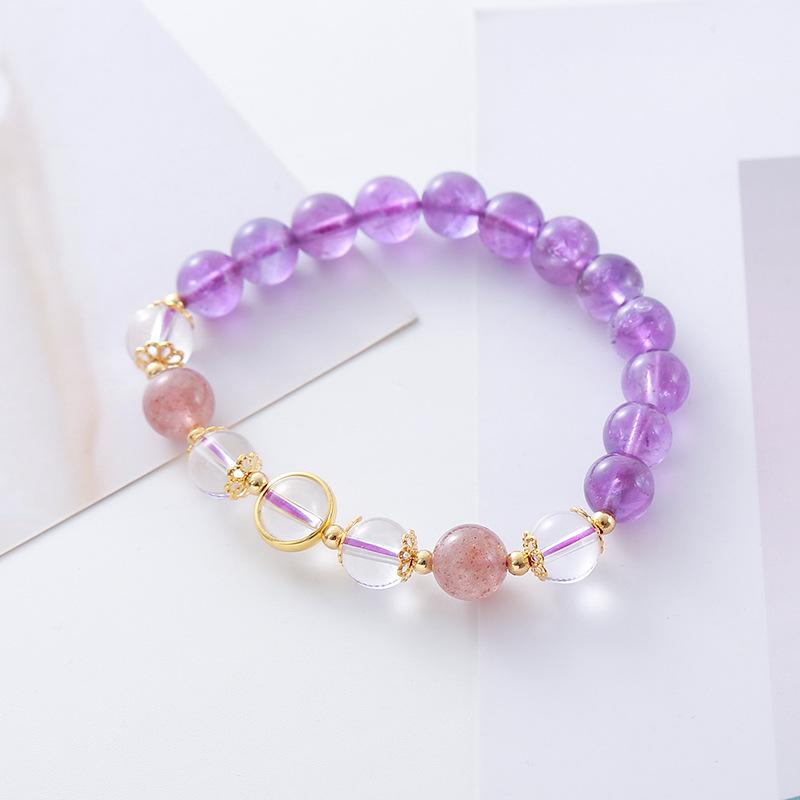 Natural Amethyst Bracelet Strawberry Crystal Bracelet. Bangles Women Fashion Jewelry Accessories Gift
