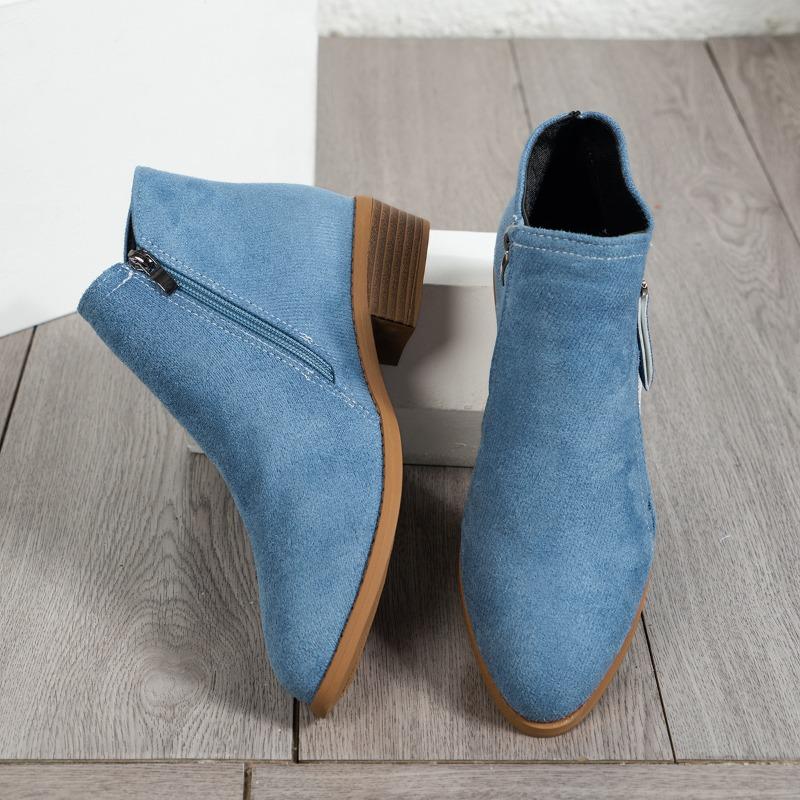 Dámské krátké kozačky se špičatou špičkou, silný podpatek, boční zip, silný podpatek, dámské kozačky