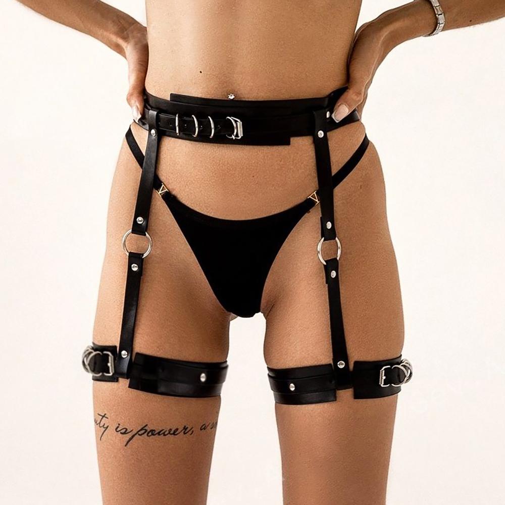 1pcs Sexy Harness Sexy Gater Pu Leather Adjustable Studded Decor BDSM Leg Harness Garter Bondage Lingerie