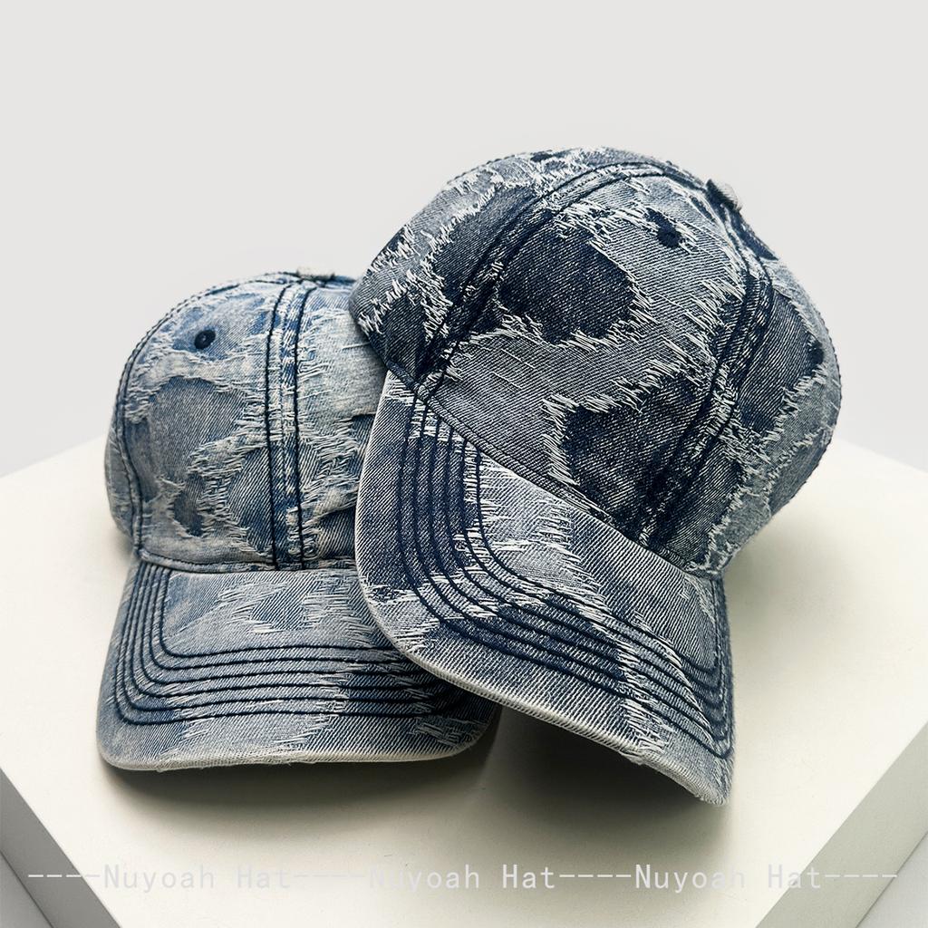 Baseball Pattern Irregular School Old Vintage American Women  Men Her Him For Fresh Caps Peaked Hats Sunshade Street Versatile Personal Denim