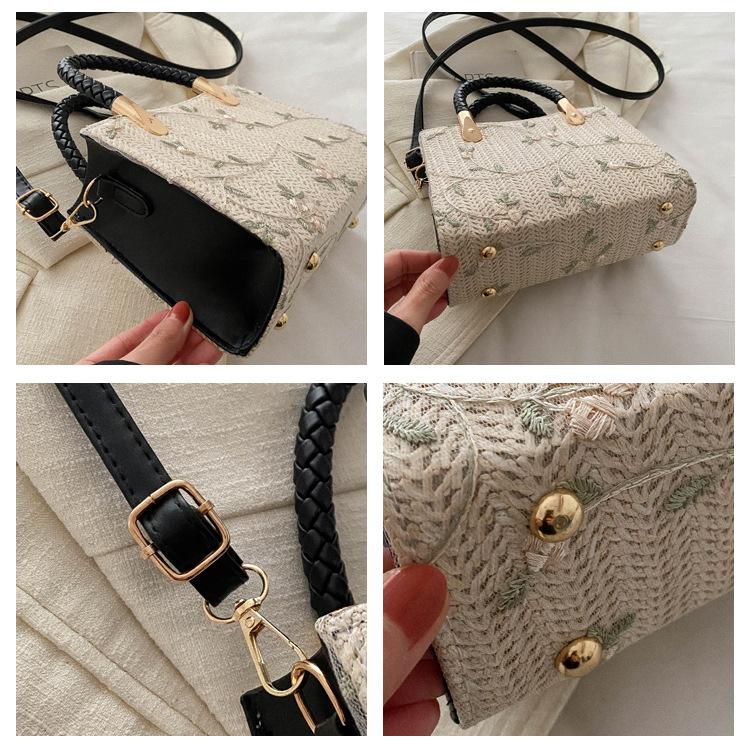 Korean Style Woven Straw Tote Bag Small Shoulder Crossbody Handbag for Women CLE