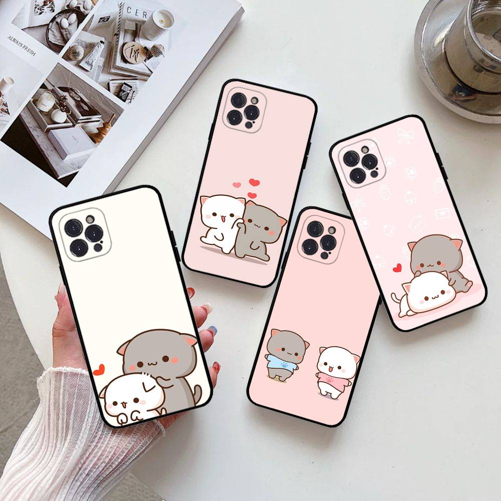 Cartoon Cute Cats Phone Case For Iphone 17 16 15 16e 14 13 12 11 Pro Max Plus Case Cover Coque
