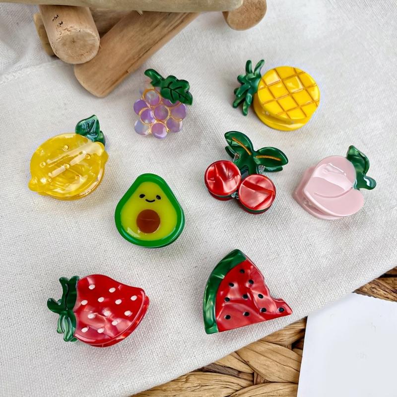Internet Celebrity Taking Photo Side Bangs Hair Claw with Mini Fruit Shape Hair Catch for Woman Teens Braids Side Bangs