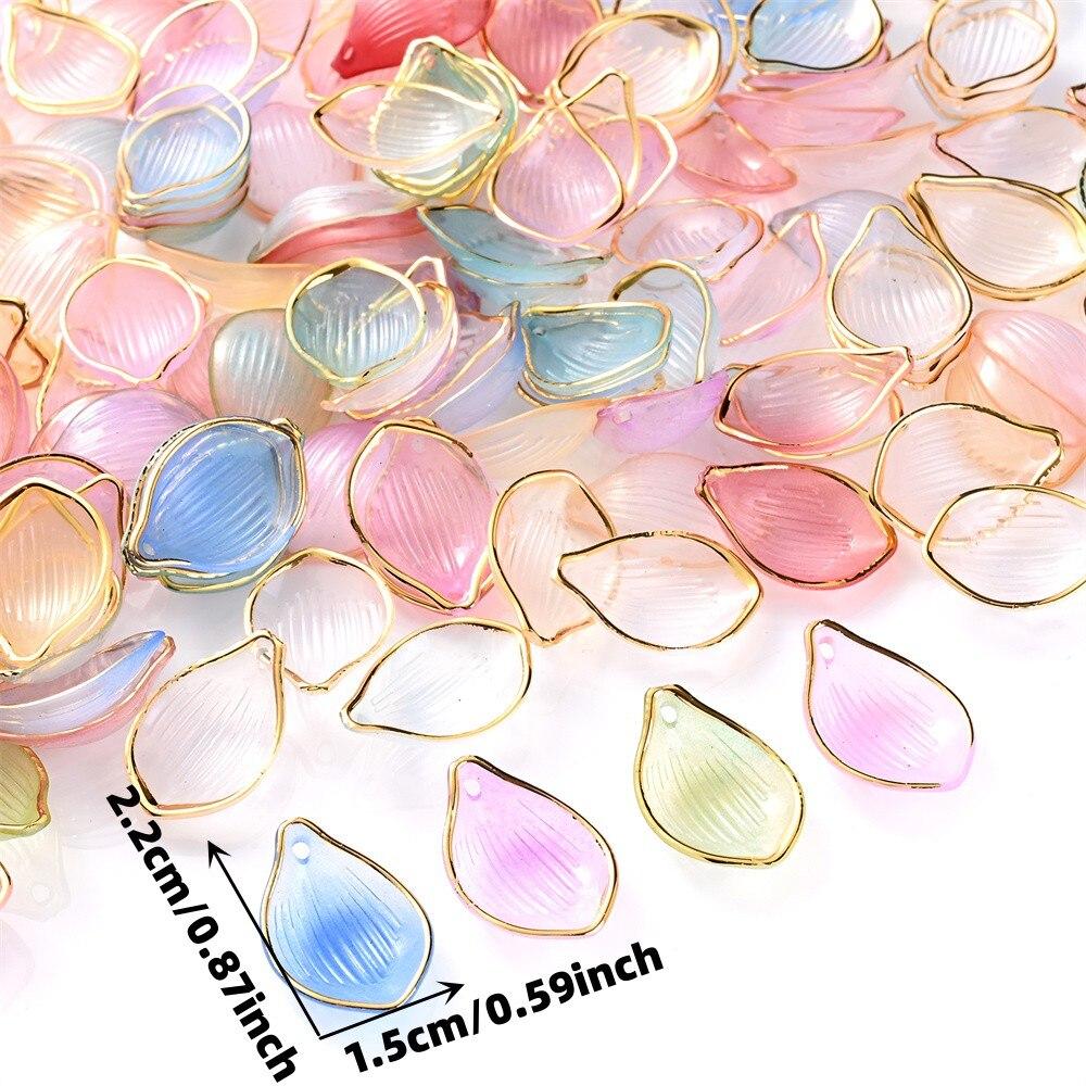 50 pièces Perles Pétales de Fleurs Multicolores Breloques Bord Doré Perles Acryliques Pour Fabrication de Bijoux Pendentif Collier Artisanat DIY