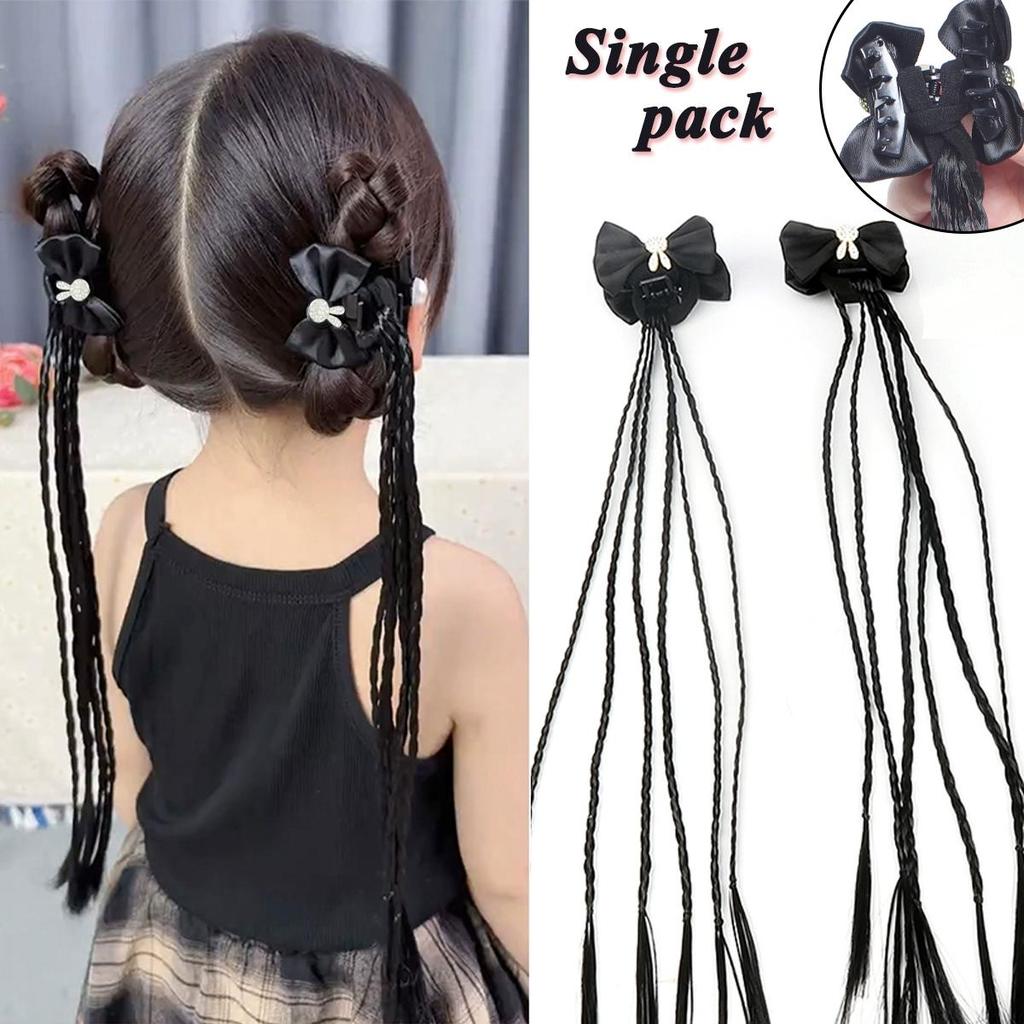 Low Tie Chinese Style Bow Knot Double Cable Knit Wig Tail Wig Accessories Ins Trendy Hair Clip Asian Fiber Horse Tail