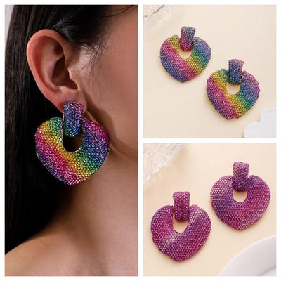 New Style Fashion Creative Earrings Personalized Colorful Love Rhinestone Earrings Female Earrings Rainbow Jewelry
