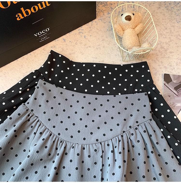 Women's Gray Polka Dot Ruffled Mini Skirt - High Waist, Fluffy, Slimming, Irregular Hem