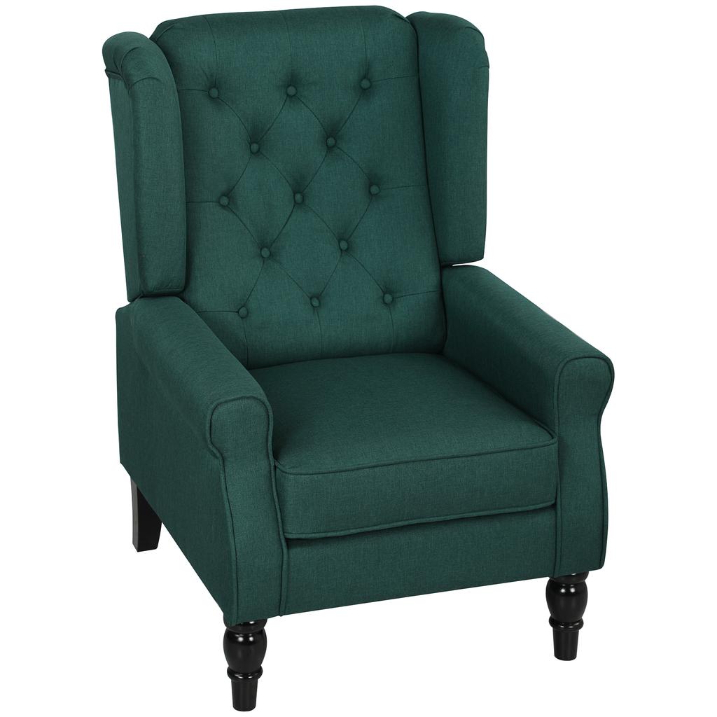 Wingback Accent Chair, Retro Upholstered Button Tufted Occasional Chair for Living Room and Bedroom, Dark Green