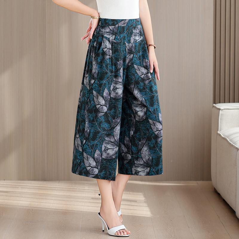 Plus Size Summer Women's Wide Leg Pants High Waist Loose Vintage Clothes Elastic Waist Casual Pants