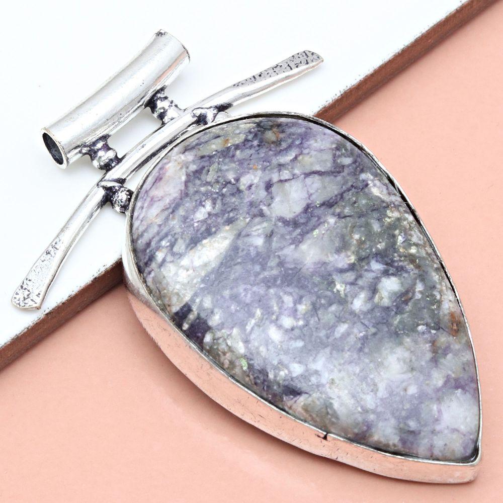 Pendant Cheroite Gemstone Gift For Her Silver Jewelry 2.25"
