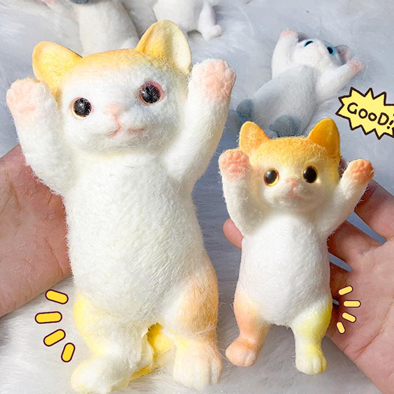 Cute Raise Hand Little Kitten Model Stress Relieving Toys Slow Rebound Toy Children Decompression Toys Animal Ornaments
