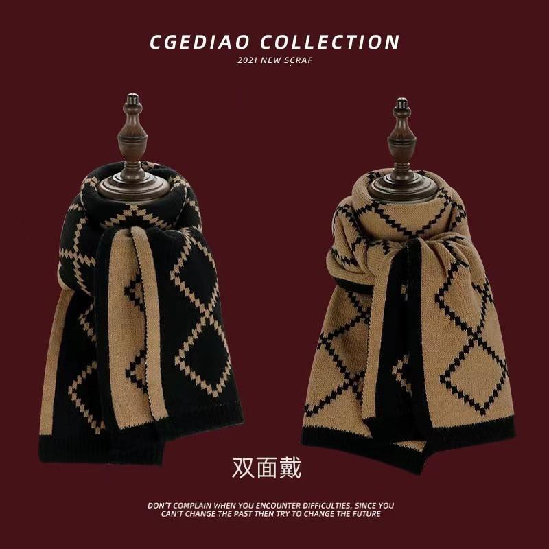 Knitted Wool Scarf Women Winter Warm Cozy Dog Embroidery Style Ins Trendy Neck Wrap Student Accessory